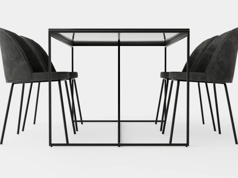 Indy Food Group With 4 Felipe Chair Velvet Black Gray 3D Model