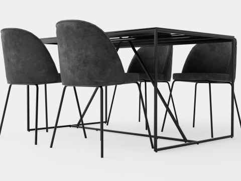 Indy Food Group With 4 Felipe Chair Velvet Black Gray Model 3D