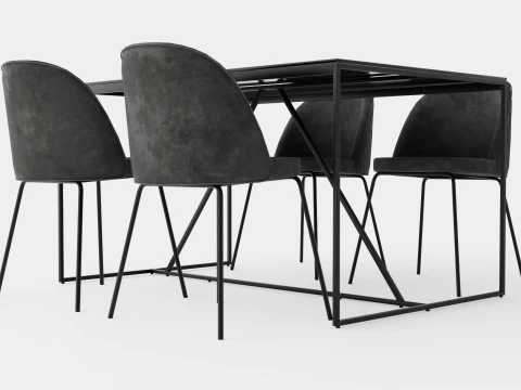 Indy Food Group With 4 Felipe Chair Velvet Black Gray 3D Model