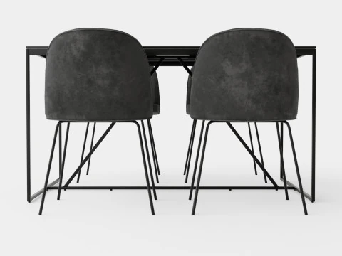 Indy Food Group With 4 Felipe Chair Velvet Black Gray 3D Model