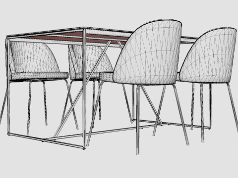 Indy Food Group With 4 Felipe Chair Velvet Black Gray Model 3D