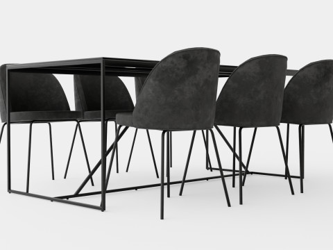 Indy Food Group With 6 Felipe Chair Velvet Glass Metal Gray Model 3D