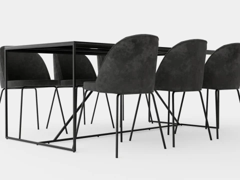 Indy Food Group Com Cadeira 6 Felipe Veludo Vidro Metal Cinza Modelo 3D