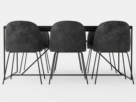 Indy Food Group With 6 Felipe Chair Velvet Glass Metal Gray 3D Model
