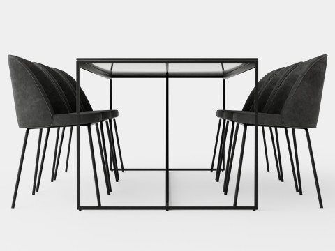 Indy Food Group With 6 Felipe Chair Velvet Glass Metal Gray 3D Model