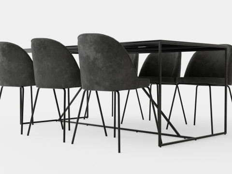 Indy Food Group With 6 Felipe Chair Velvet Glass Metal Gray 3D Model