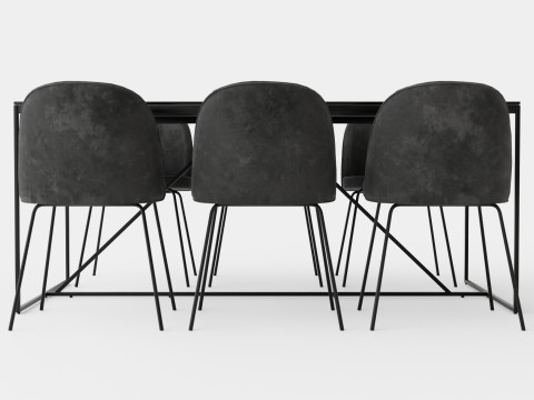 Indy Food Group With 6 Felipe Chair Velvet Glass Metal Gray 3D Model