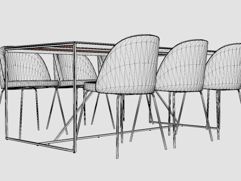 Indy Food Group With 6 Felipe Chair Velvet Glass Metal Gray 3D Model