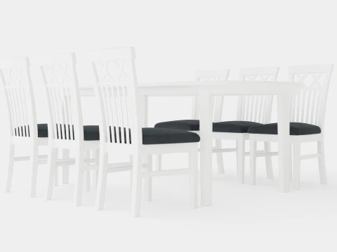 Lake Island Dining Table With 6 Rebecka Chairs 3D Model