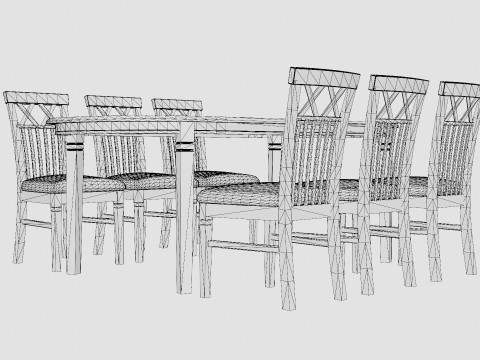 Lake Island Dining Table With 6 Rebecka Chairs 3D मॉडल