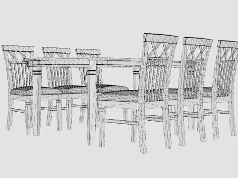 Lake Island Dining Table With 6 Rebecka Chairs 3D Model