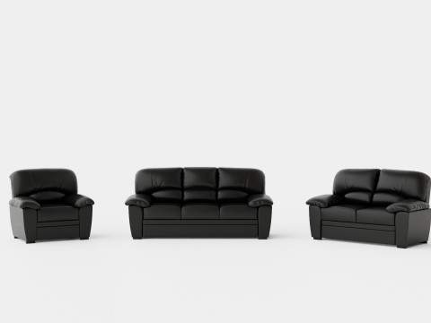 Lindby Sofa Group 3 Seater 2 Seater Armchair Artificial Leather Black 3D Model