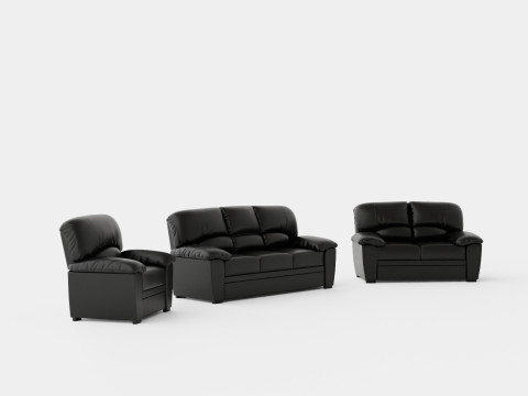 Lindby Sofa Group 3 Seater 2 Seater Armchair Artificial Leather Black 3D Model