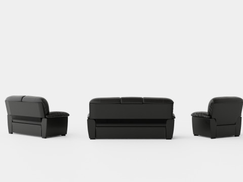 Lindby Sofa Group 3 Seater 2 Seater Armchair Artificial Leather Black 3D Model