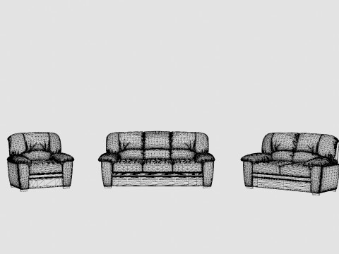 Lindby Sofa Group 3 Seater 2 Seater Armchair Artificial Leather Black 3D Model