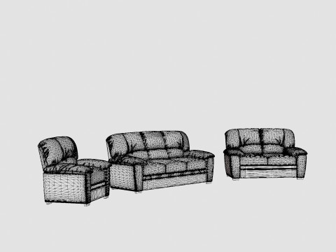 Lindby Sofa Group 3 Seater 2 Seater Armchair Artificial Leather Black 3D Model