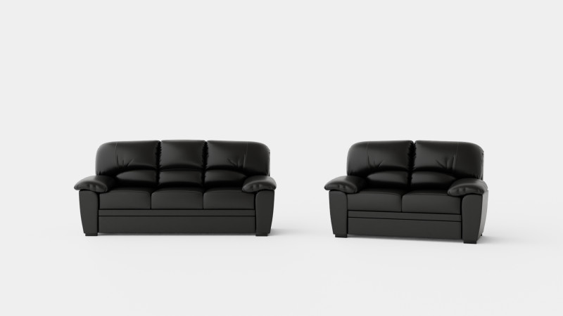 Lindby Sofa Group 3 Seater 2 Seater Artificial Leather Black 3D Модель .c4d .max .obj .3ds .fbx .stl .blend
