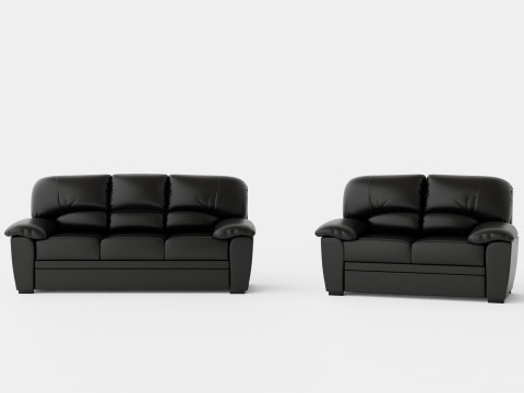 Lindby Sofa Group 3 Seater 2 Seater Artificial Leather Black 3D Model