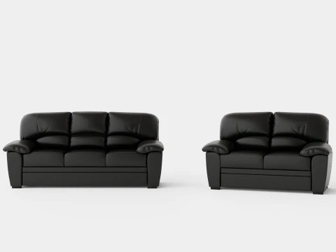 Lindby Canap&eacute; Groupe 3 Places 2 Places Cuir Artificiel Noir Modèle 3D