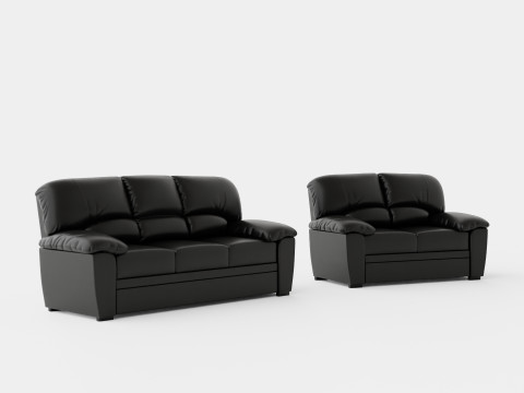 Lindby Sofa Group 3 Seater 2 Seater Artificial Leather Black 3D Модель