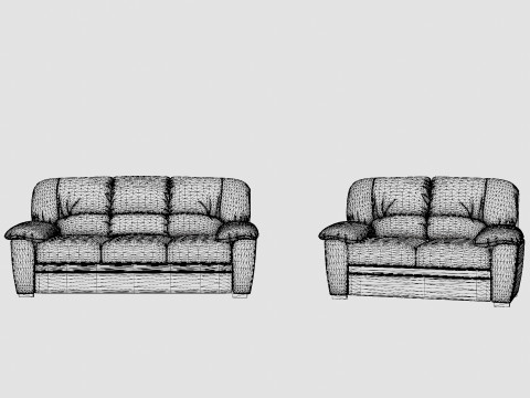 Lindby Sofa Group 3 Seater 2 Seater Artificial Leather Black 3D Модель