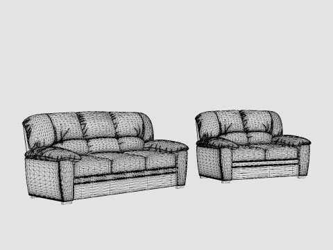 Lindby Sofa Group 3 Seater 2 Seater Artificial Leather Black 3D Модель