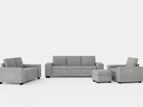 Link Sofa Group 3 Seater 2 Seater Armchair Footstool Light Gray 3D Model