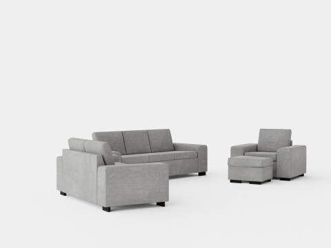 Link Sofa Group 3 Seater 2 Seater Armchair Footstool Light Gray 3D 模型