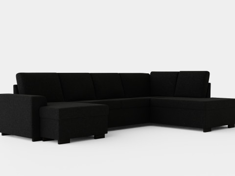 Link U Sofa Large With Divan Left Black 3D Модель
