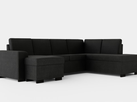 Link U Sofa With Divan Left Black 3D 模型