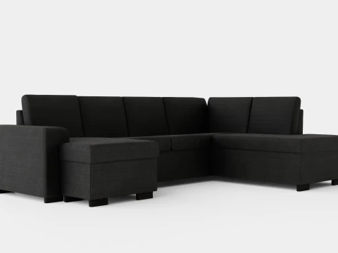 Link U Sofa With Divan Left Black 3D Model