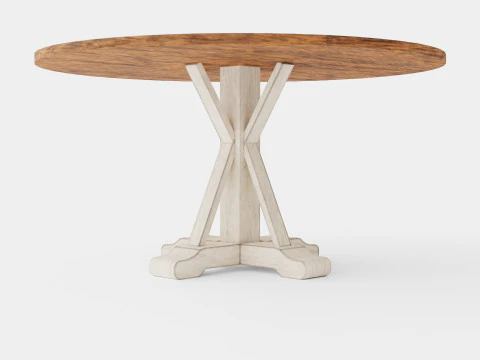 Lyon Eettafel Rond Vintage Natuur Wit 3D Model