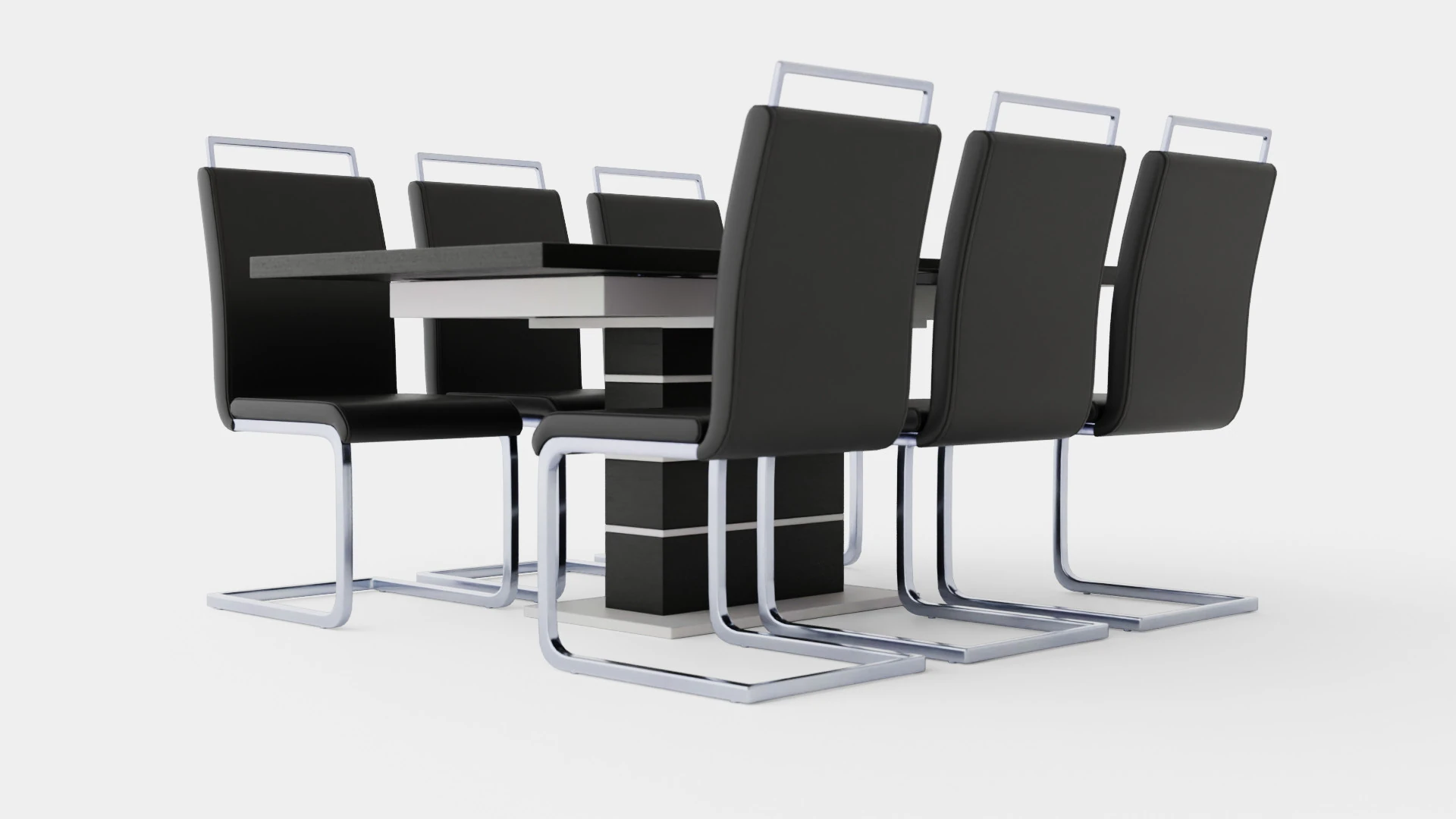 Macahan Table 6 Isoda Chair Black And White Dining Set 3D Model .c4d .max .obj .3ds .fbx .stl .blend 