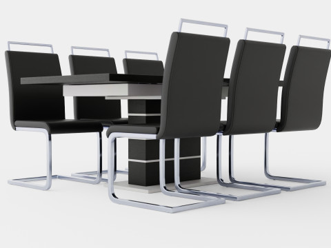 Macahan Table 6 Isoda Chair Black And White Dining Set 3D Model