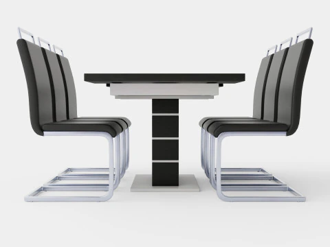 Macahan Table 6 Isoda Chair Black And White Dining Set 3D Model