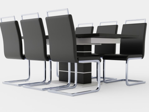 Macahan Table 6 Isoda Chair Black And White Dining Set Modelo 3D