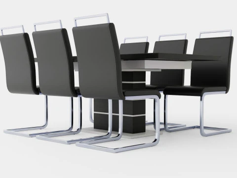 Macahan Table 6 Isoda Chair Black And White Dining Set 3D Model