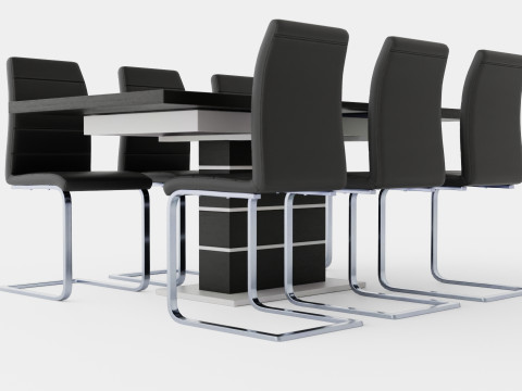 Machan Food Group With 6 remus Chair Black And White 3D Model
