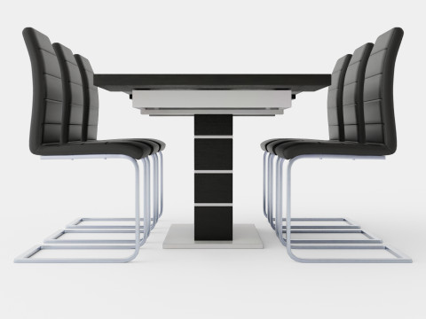 Machan Food Group With 6 remus Chair Black And White Modelo 3D