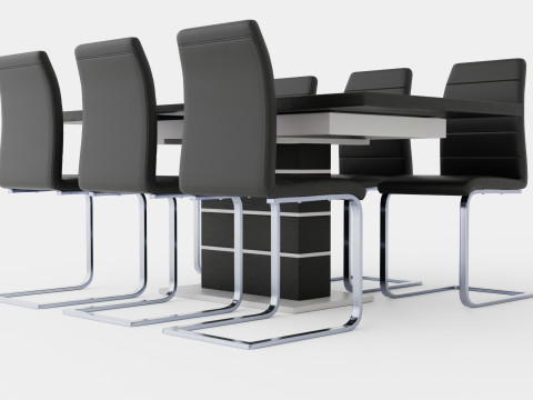 Machan Food Group With 6 remus Chair Black And White Modelo 3D