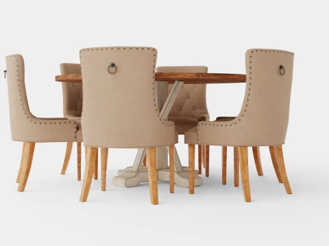 Lyon Food Group Round With 6 Victoria Chairs Winter 3D Model