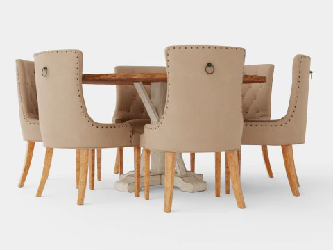 Lyon Food Group Round With 6 Victoria Chairs Winter 3D Model