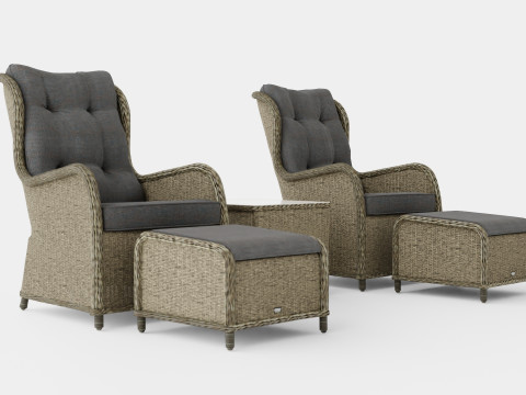 Marcus Cafe set With 2 Ear Patches With Footstool with Cushion 3D मॉडल