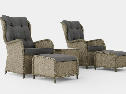 Marcus Cafe set With 2 Ear Patches With Footstool with Cushion 3D Model
