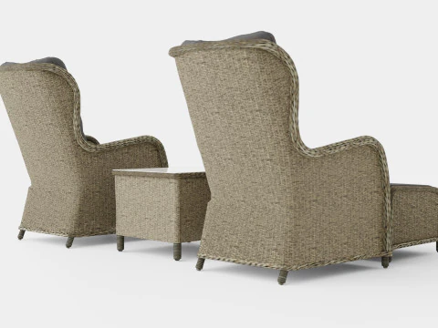 Marcus Cafe set With 2 Ear Patches With Footstool with Cushion 3D Model