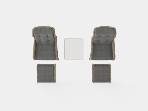 Marcus Cafe set With 2 Ear Patches With Footstool with Cushion 3D Model