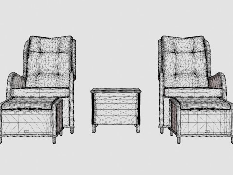 Marcus Cafe set With 2 Ear Patches With Footstool with Cushion 3D मॉडल