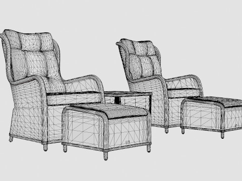 Marcus Cafe set With 2 Ear Patches With Footstool with Cushion 3D मॉडल