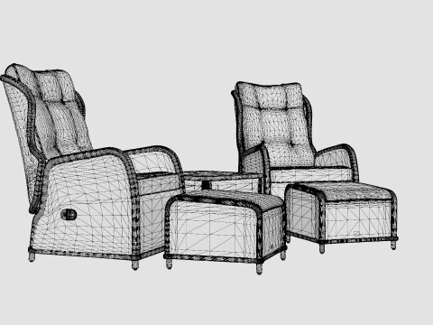 Marcus Caf set With 2 Recliner Armchairs with Cushion 3D Model