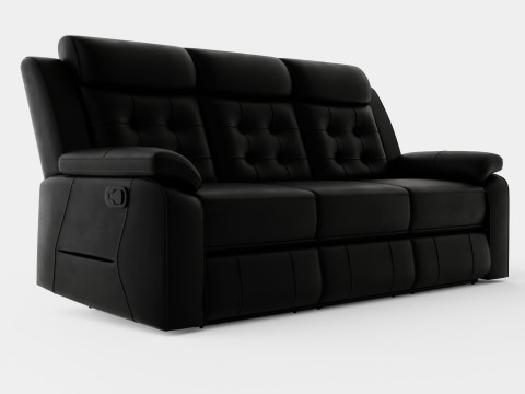 Munari Recliner Sofa 3 Seater Artificial Leather Black 3D Model